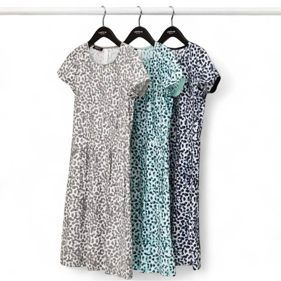 Lafayette 148 Gina dress in the Grey Painterly Dots ("Rain Multi") print SZ 8 - Picture 2 of 5